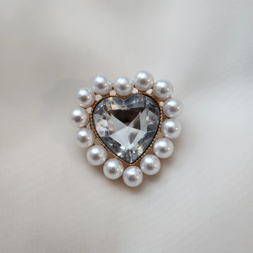3 DIY Floral & Heart Brooch Set Silver Pink Gold AB Faux Pearl